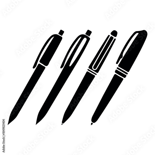 Black silhouette of a classic office pen isolated on white background