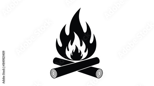 Campfire illustration with crossed logs and flames