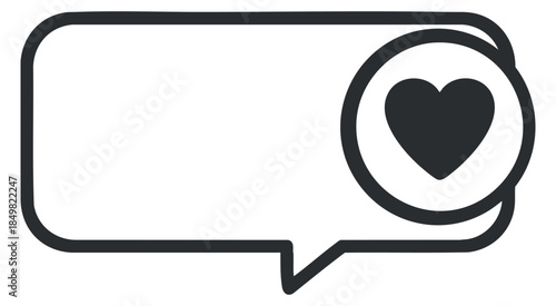 A speech bubble with a heart icon in clean black outline vector style, suitable for social media and communication design