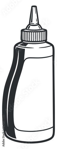 A squeeze bottle of mustard in black and white outline vector style, ideal for food illustrations and restaurant branding