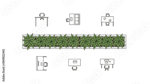 Office Planter Box Top View with Snake Plants for Commercial Interior Layouts