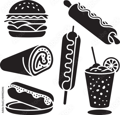 “Uncommon Food Silhouette Collection – Minimalist Black & White Food Icons”
