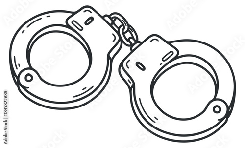 A pair of handcuffs in black outline vector style, suitable for law enforcement and justice-related designs