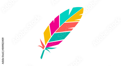 Abstract multicolored feather design with geometric shapes and vibrant colors scheme on white