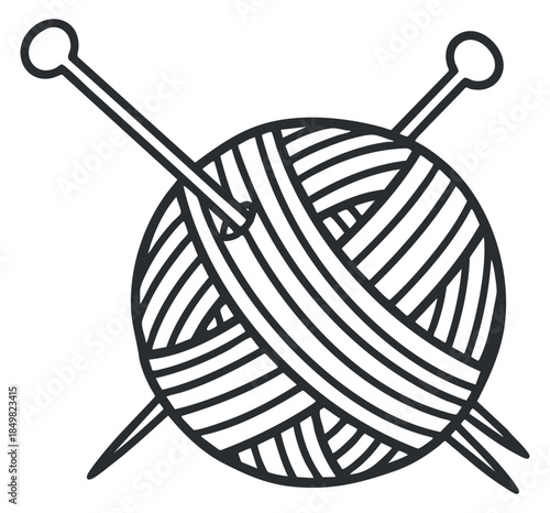 A ball of yarn with knitting needles in outline style, perfect for crafting and knitting projects