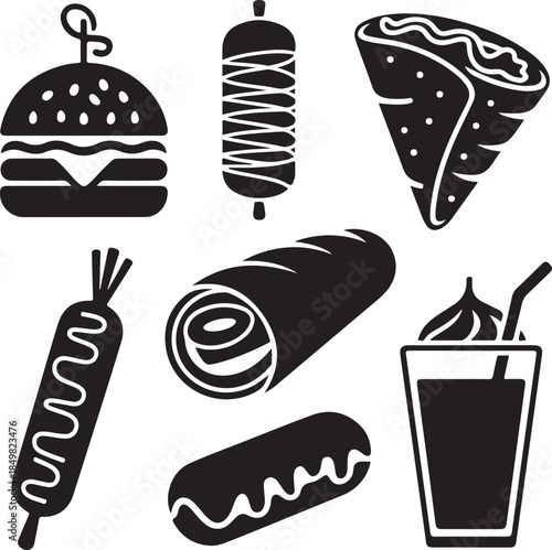 “Uncommon Food Silhouette Collection – Minimalist Black & White Food Icons”