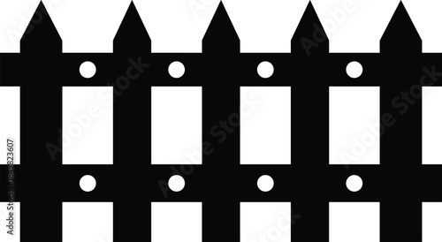 Black silhouette of a wooden picket fence, vector illustration of garden border or backyard boundary symbol, isolated on white background, icon