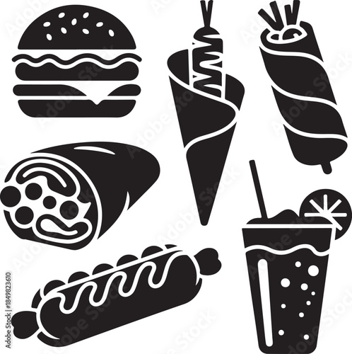 “Uncommon Food Silhouette Collection – Minimalist Black & White Food Icons”