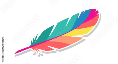 Colorful plume vector illustration with vibrant segmentations in bright shades artistic feather