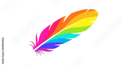 Vibrant rainbow feathered plume on a seamless white canvas expressing colorful fantasy