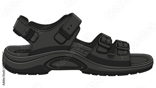 Black Sandal with Velcro Straps.