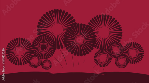 Vibrant red floral pattern with stylized flowers on dark background