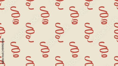 Vibrant red curly ribbon pattern on beige background texture
