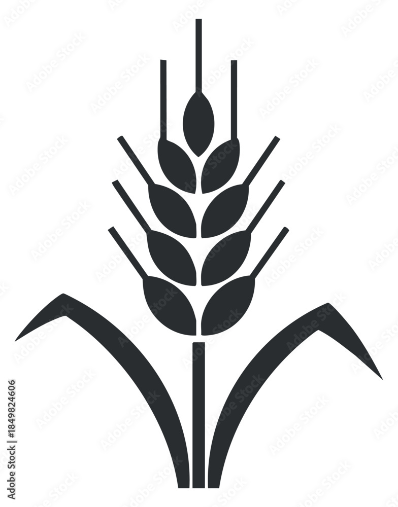 Obraz premium A stylized wheat plant icon in black minimal vector style, ideal for agricultural branding and food packaging
