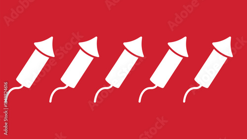 Five white firecrackers on red background for festive celebration