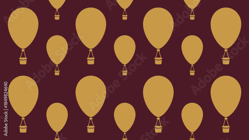 Vibrant hot air balloons float against rich maroon background