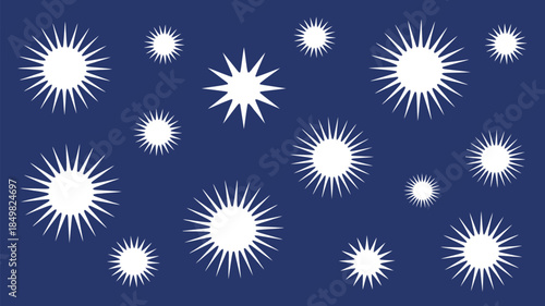 Vibrant white starburst shapes on dark blue background for design