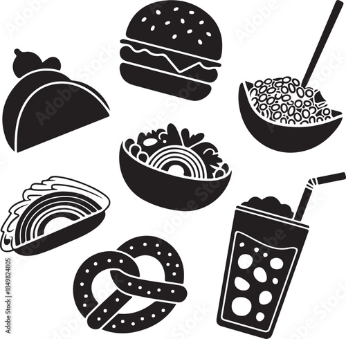 “Uncommon Food Silhouette Collection – Minimalist Black & White Food Icons”