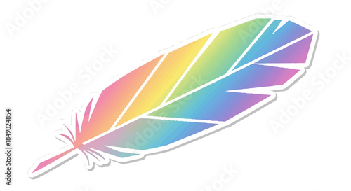 Prismatic feather illustration blending vibrant pastel hues and geometric segments creating a