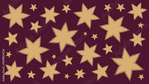 Golden stars on dark maroon background for luxury designs