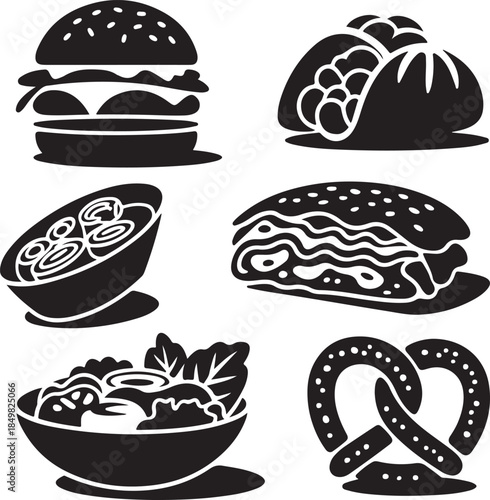 “Uncommon Food Silhouette Collection – Minimalist Black & White Food Icons”