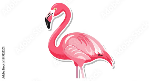Stylized pink flamingo standing gracefully on a white background creating a vibrant and elegant