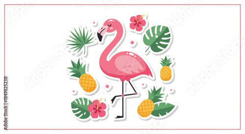 Whimsical flamingo amidst tropical delights creating a playful summer vibe illustration