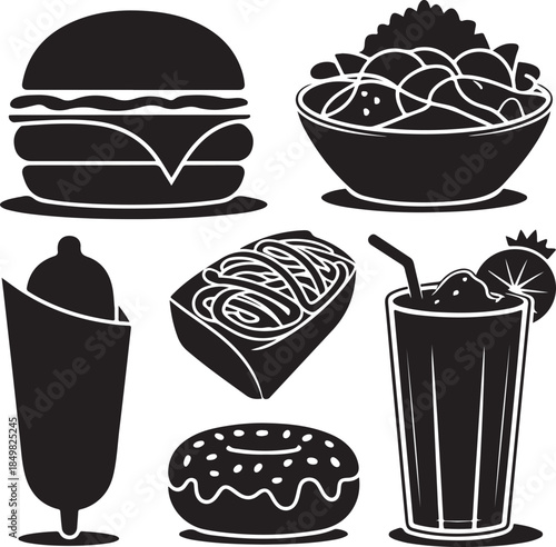“Uncommon Food Silhouette Collection – Minimalist Black & White Food Icons”