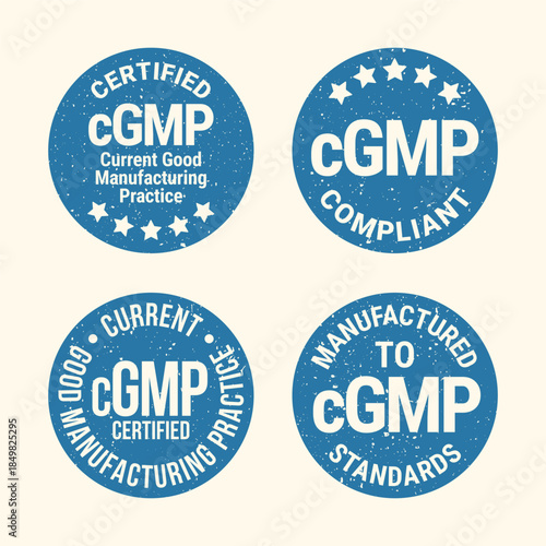 Round GMP certified badge for current good manufacturing practice labels