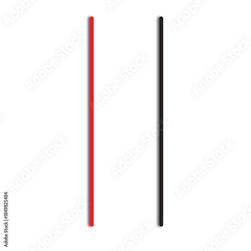Minimal vertical red and black lines. Abstract minimalist image featuring two vertical lines, one red and one black, on white background, representing contrast, comparison, or separation.

