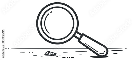A magnifying glass icon in black and white outline vector style, ideal for research and investigation themes