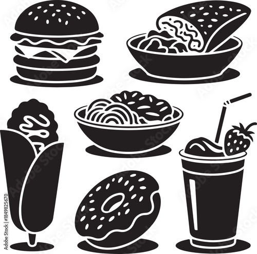“Uncommon Food Silhouette Collection – Minimalist Black & White Food Icons”