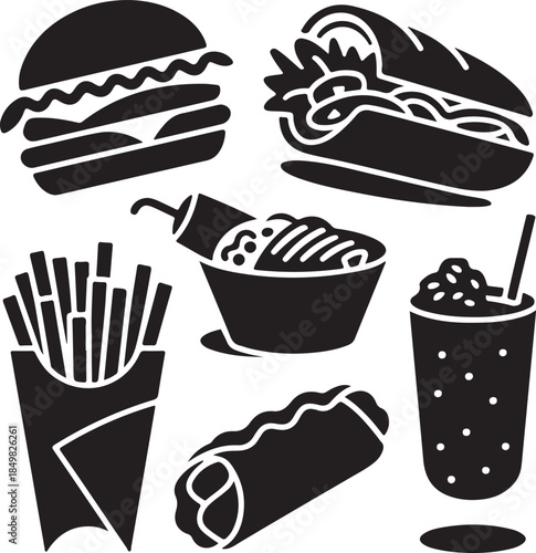“Uncommon Food Silhouette Collection – Minimalist Black & White Food Icons”