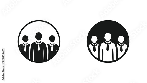 Group of business people icon set in circle outline and solid fill styles
