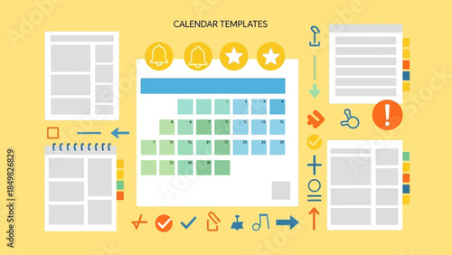 Calendar Template Infographic Design Elements.