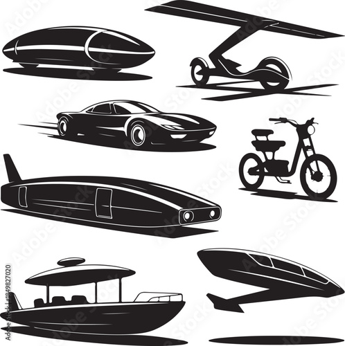 Futuristic Transport Vehicle Silhouettes Collection