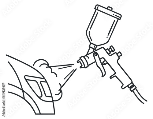 A spray gun for automotive painting in minimalist black and white vector style, ideal for design and workshop applications