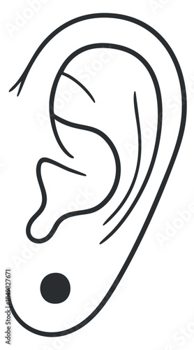 An outline illustration of a human ear in minimalist vector style, suitable for healthcare and audiology projects