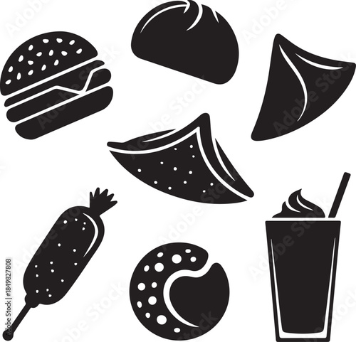 “Uncommon Food Silhouette Collection – Minimalist Black & White Food Icons”