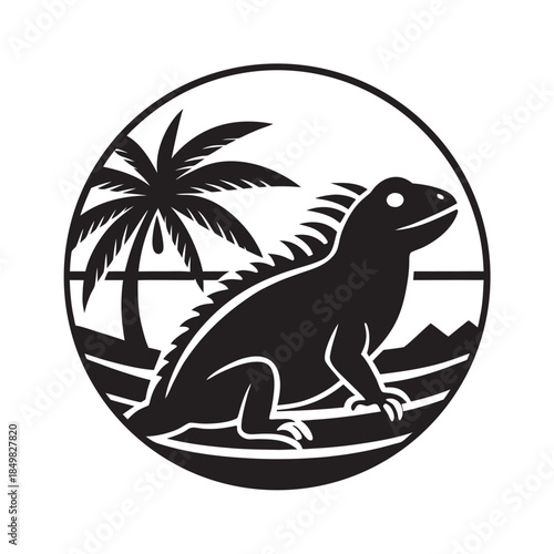 Palm Beach Tropical Iguana Reptile Silhouette Design