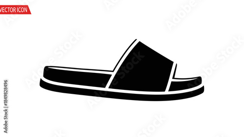 Black Slide Sandal Footwear Illustration Design.