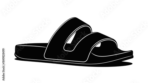 Black Slide Sandal with Two Straps.
