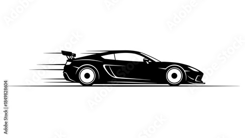 Black Sports Car Speeding Side View.