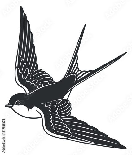 A swallow bird in elegant black and white outline vector style, suitable for nature-themed branding and creative projects