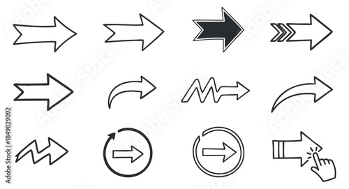 A collection of various arrow icons in modern flat vector style, suitable for navigation and user interface design