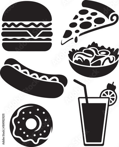 “Uncommon Food Silhouette Collection – Minimalist Black & White Food Icons”