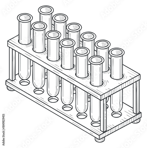 A collection of test tubes in a rack in outline style, suitable for scientific research and educational purposes