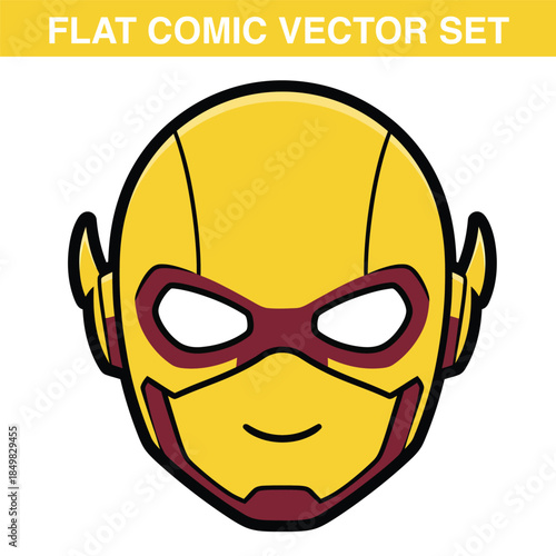 Yellow superhero speedster mask flat vector character avatar