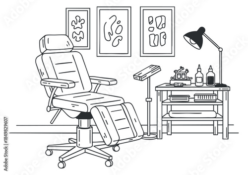 A beauty treatment chair in minimalist line art style, suitable for salon and spa interior design projects