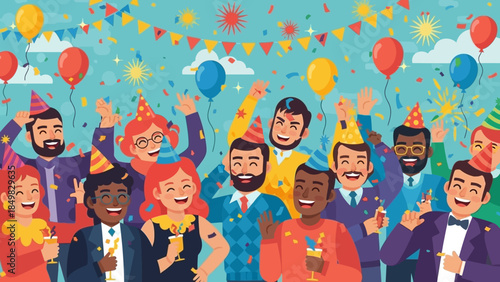 Diverse Group of People Celebrating Party.